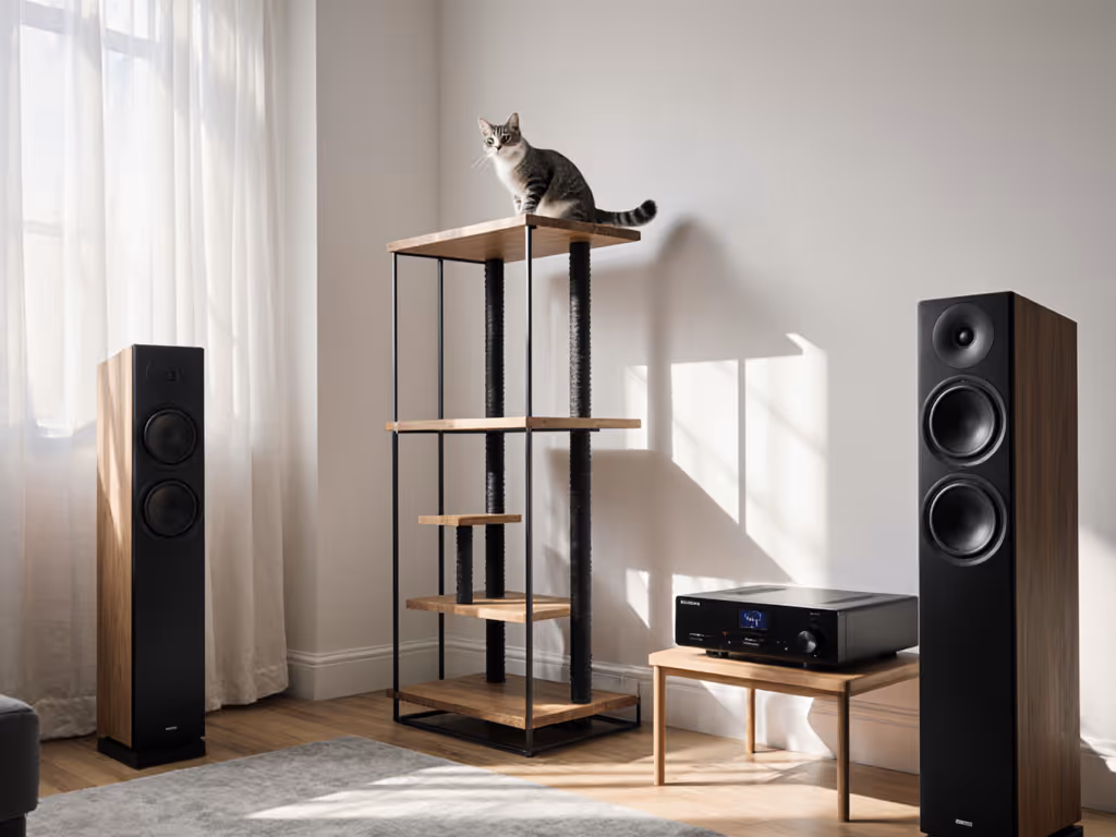 modern_minimalist_cat_perch_beside_audio_equipment
