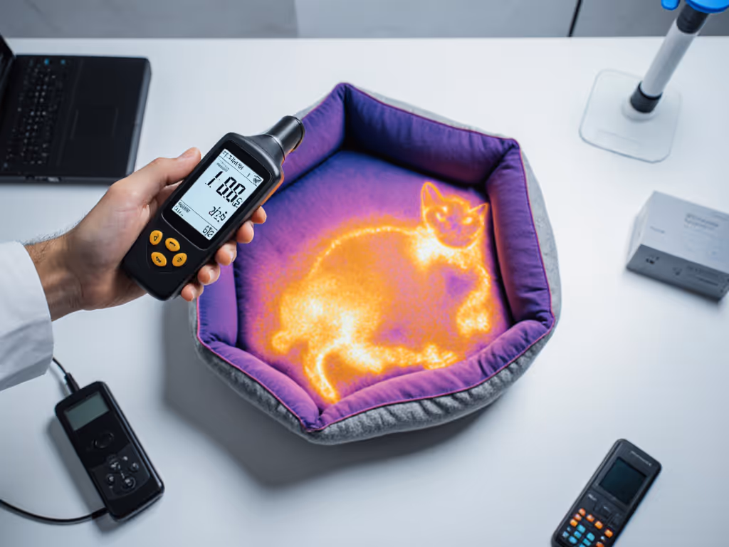 thermal_performance_testing_setup_showing_ir_thermometer_readings_on_cat_bed_surface
