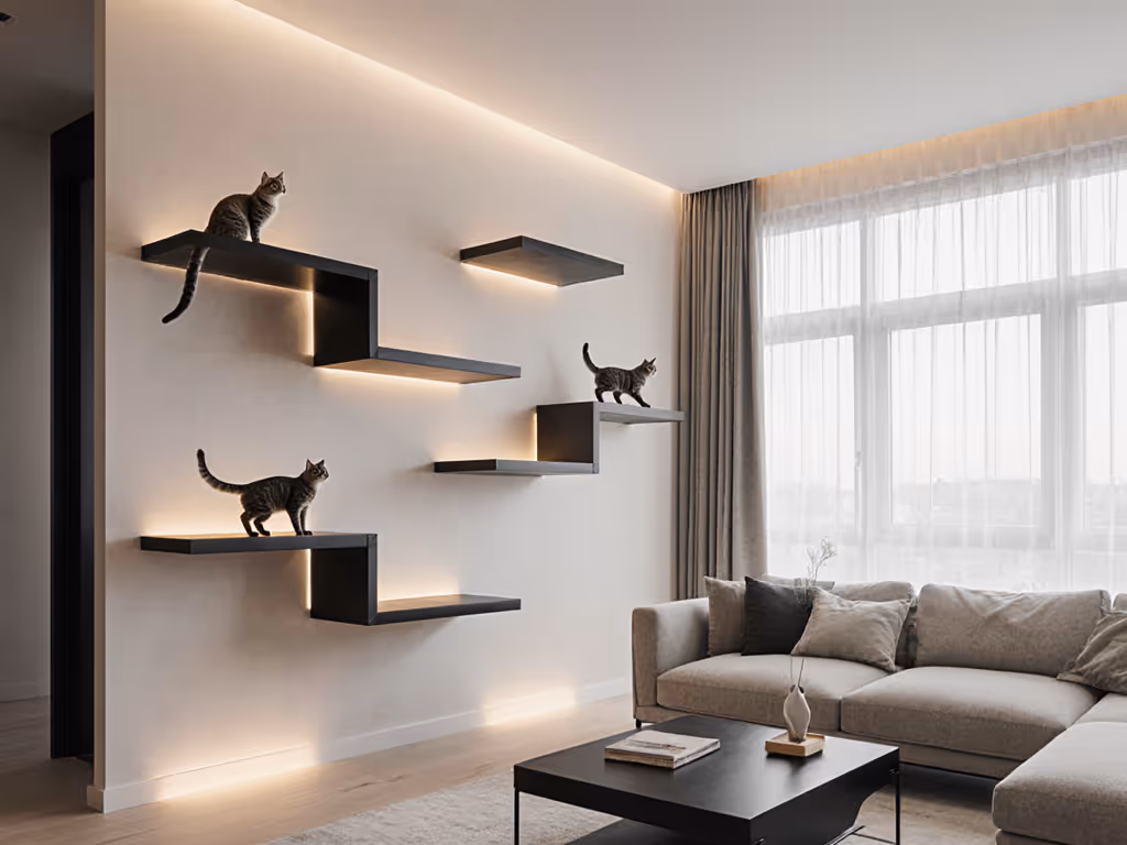 architectural cat pathways integrated with modern living room
