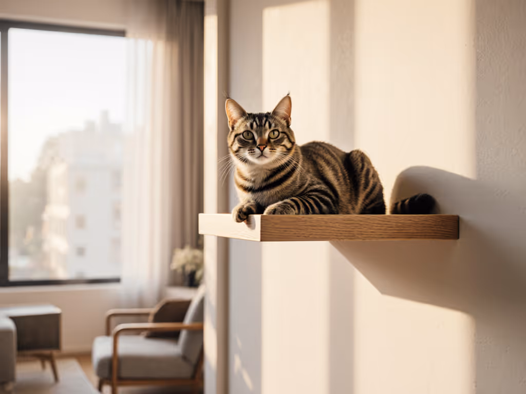cat-perching-on-wall-mounted-shelf-with-natural-light