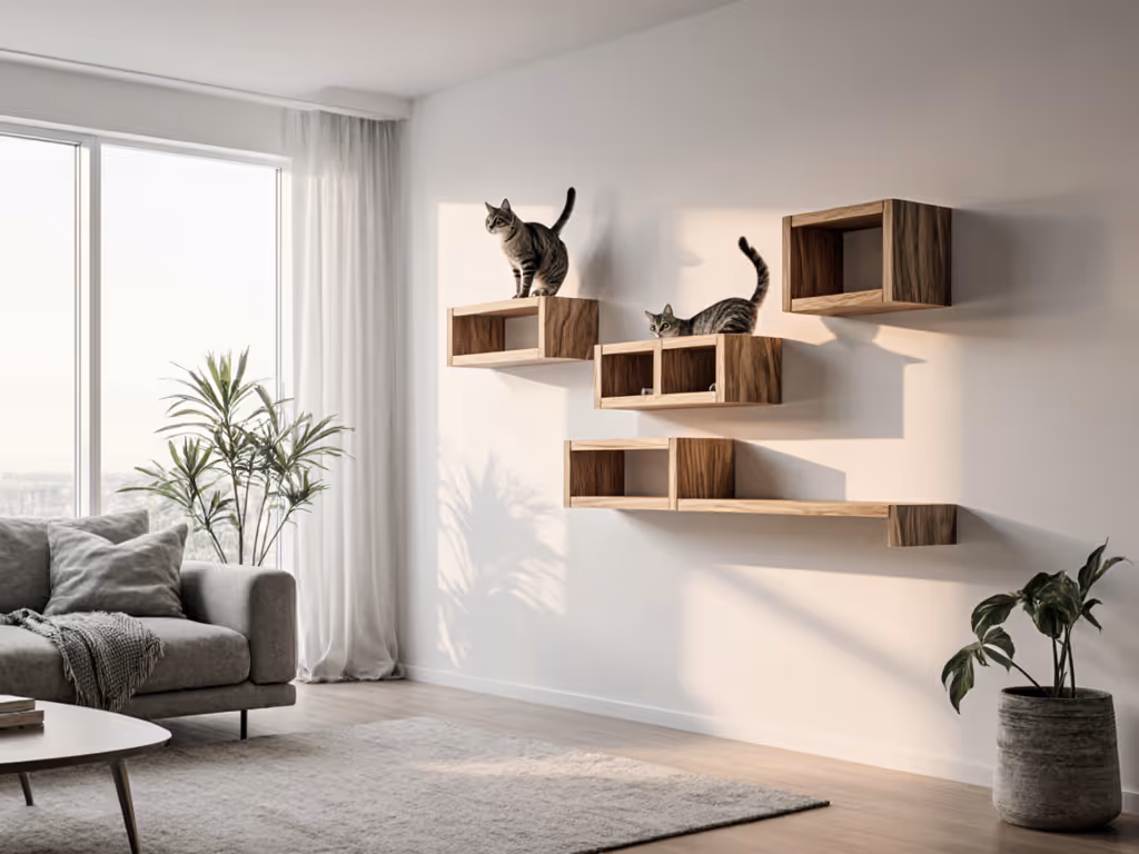 elegant cat shelf arrangement in modern living space