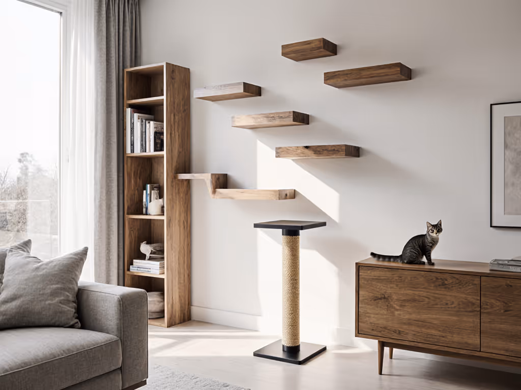 kitten furniture spatial layout with wall shelves