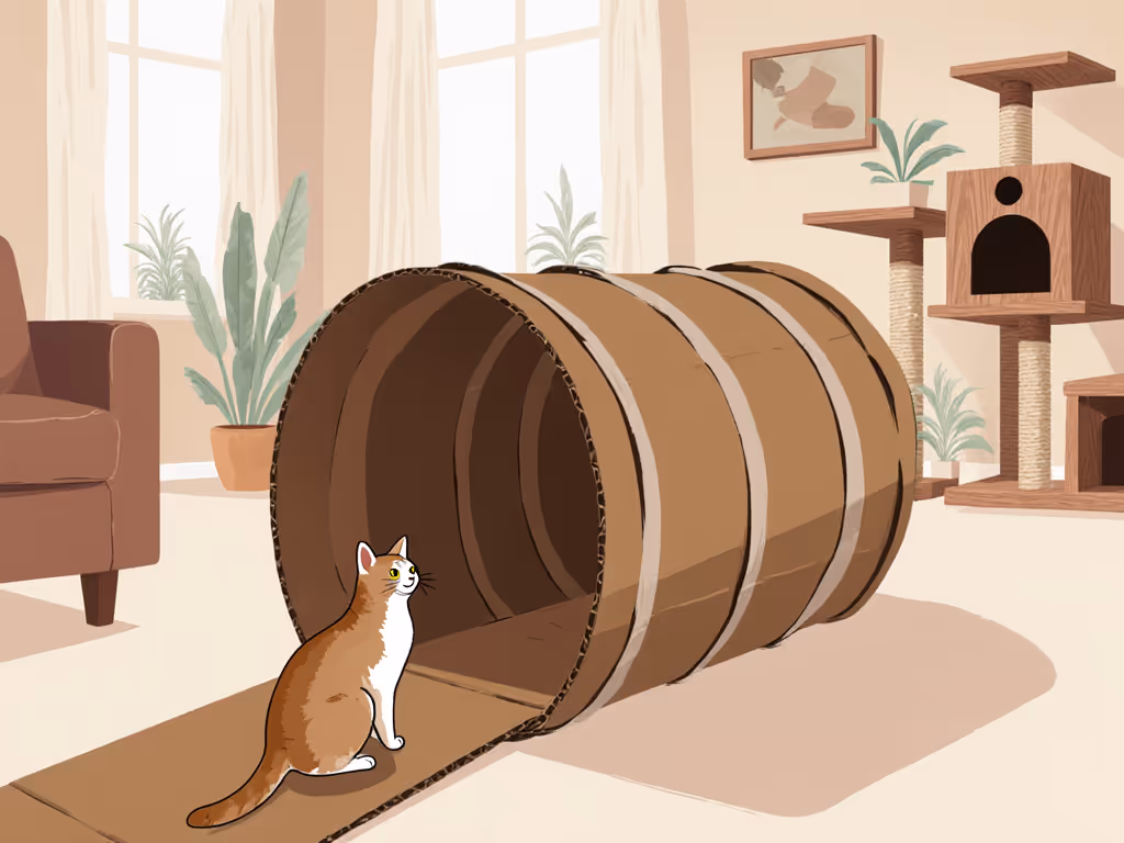 cardboard tunnel leading to cat furniture